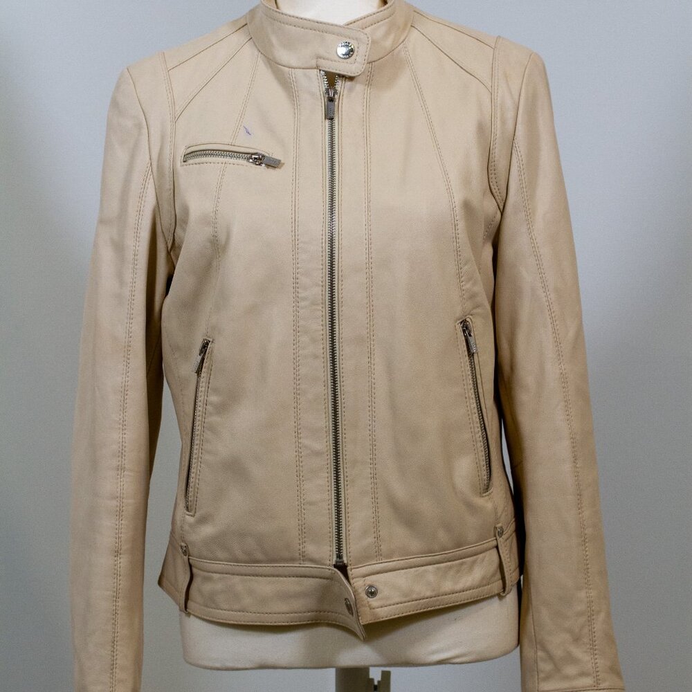 Womens Vintage Pelle Studio Wilsons Leather Cream Beige Lined Short Jacket
